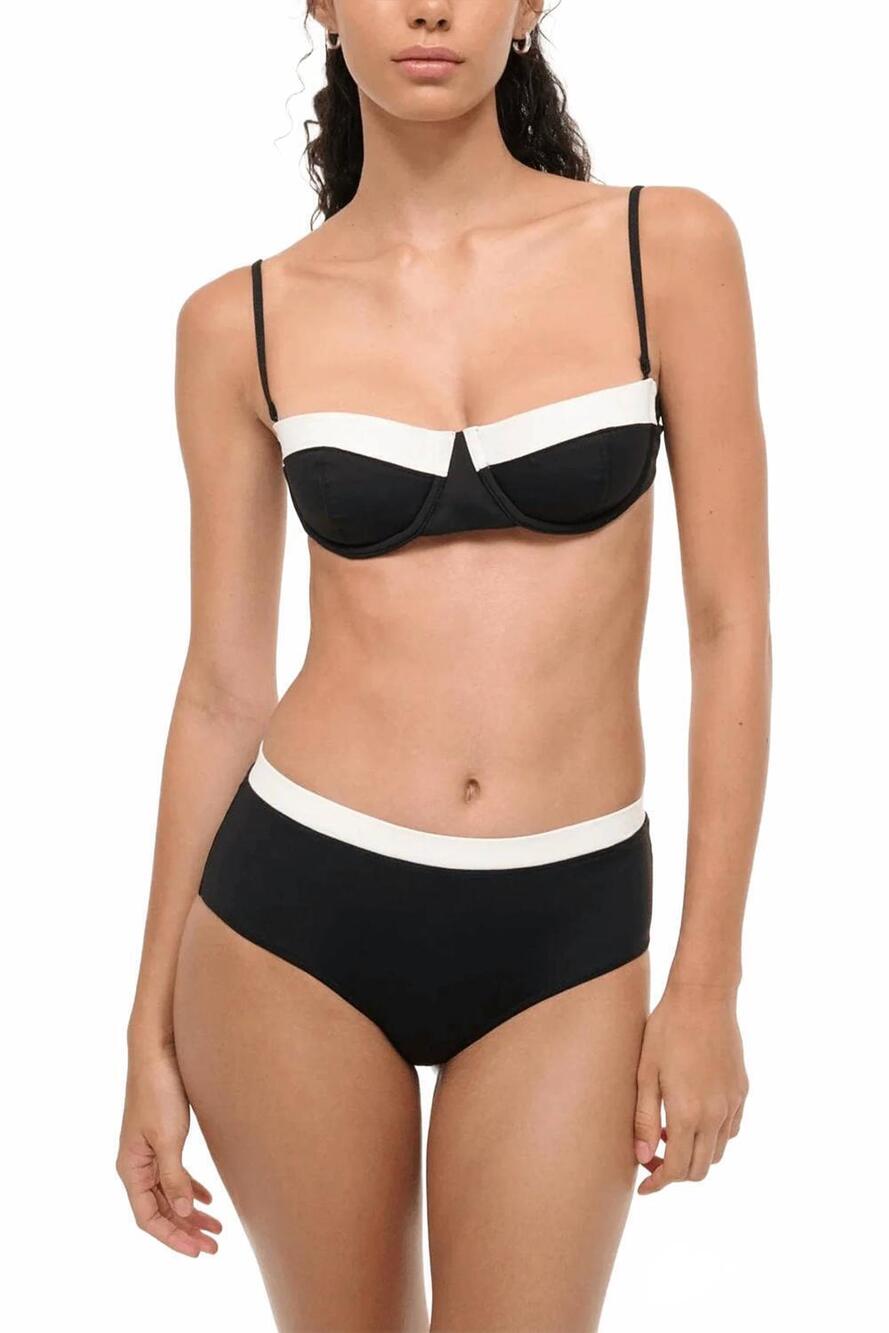 NEW STAUD women's jo balconette bikini top in white/black